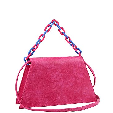 Medium Two-Tone Linked Chain Strap 2-Way Flap Satchel