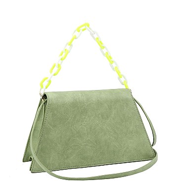 Medium Two-Tone Linked Chain Strap 2-Way Flap Satchel