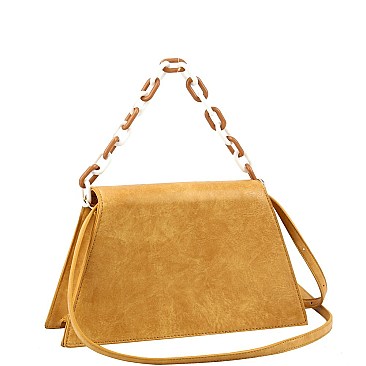 Medium Two-Tone Linked Chain Strap 2-Way Flap Satchel