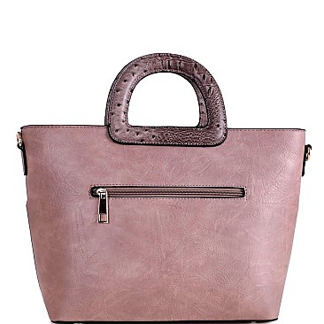 2 WAY OSTRICH DETAIL SATCHEL WALLET SET