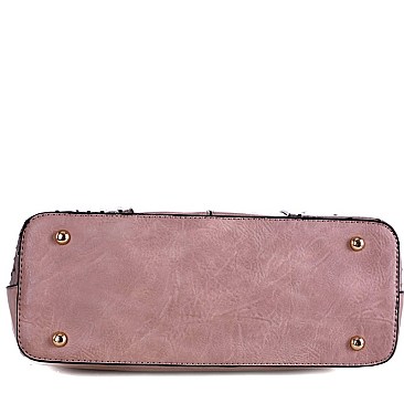 2 WAY OSTRICH DETAIL SATCHEL WALLET SET