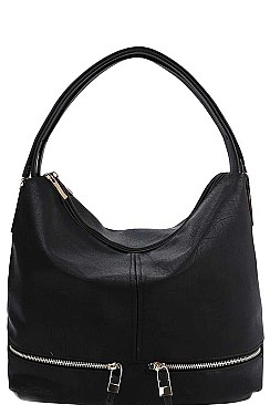 DOUBLE ZIPPER ACCENT HOBO BAG