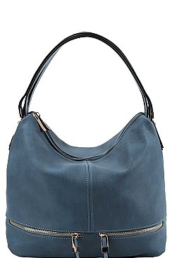 DOUBLE ZIPPER ACCENT HOBO BAG