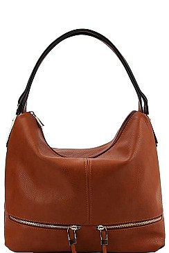 DOUBLE ZIPPER ACCENT HOBO BAG