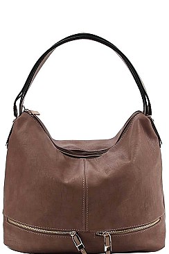DOUBLE ZIPPER ACCENT HOBO BAG