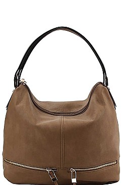 DOUBLE ZIPPER ACCENT HOBO BAG