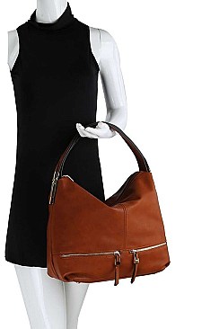 DOUBLE ZIPPER ACCENT HOBO BAG