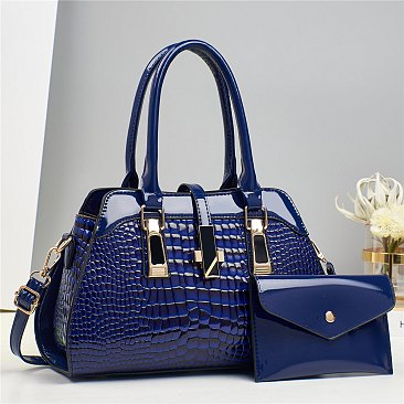 2 in 1 Crocodile & Patent Satchel Pouch Set
