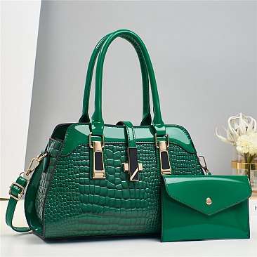 2 in 1 Crocodile & Patent Satchel Pouch Set