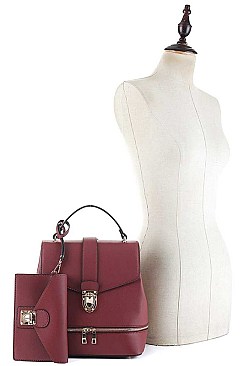2IN1 SMOOTH BUCKLE DESIGN 3 WAY CROSSBODY HANDLE BACKPACK WITH MATCHING CLUTCH SET