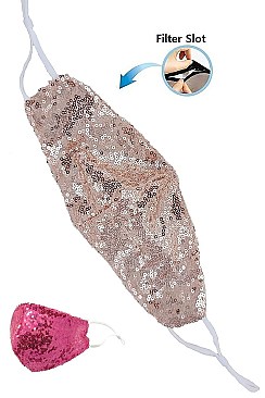 PACK OF 12 COLOR SEQUIN ACCENT DUST PROOF WASHABLE MASK WITH FILTER SLOT