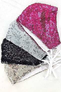 PACK OF 12 COLOR SEQUIN ACCENT DUST PROOF WASHABLE MASK WITH FILTER SLOT