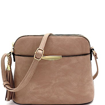 Multi-Pocket Hardware Accent Dome-Shaped Cross Body