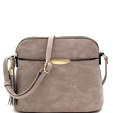Multi-Pocket Hardware Accent Dome-Shaped Cross Body