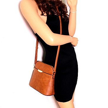 Multi-Pocket Hardware Accent Dome-Shaped Cross Body