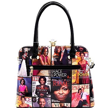 JEWEL-TOP FRAME MAGAZINE PRINT SATCHEL