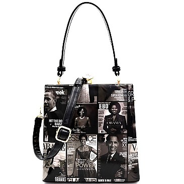 JEWEL-TOP MAGAZINE PRINT PATENT SATCHEL