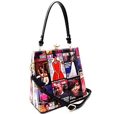 JEWEL-TOP MAGAZINE PRINT PATENT SATCHEL