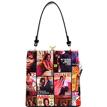 JEWEL-TOP MAGAZINE PRINT PATENT SATCHEL