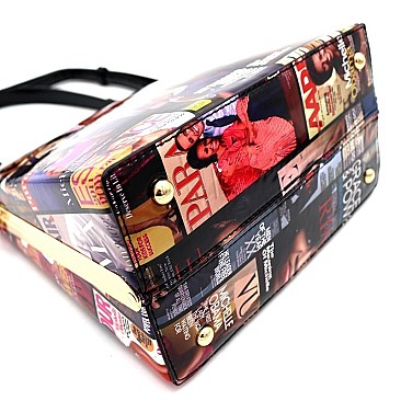 JEWEL-TOP MAGAZINE PRINT PATENT SATCHEL
