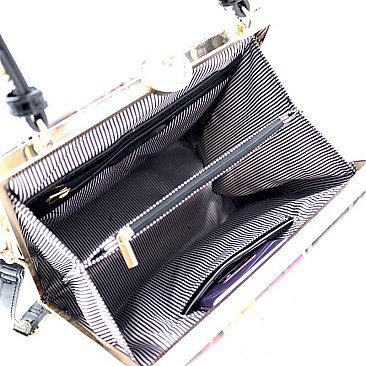 JEWEL-TOP MAGAZINE PRINT PATENT SATCHEL