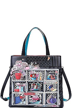 Nicole Lee LONG STRAPPED MY CLOSET PRINT TOTE BAG