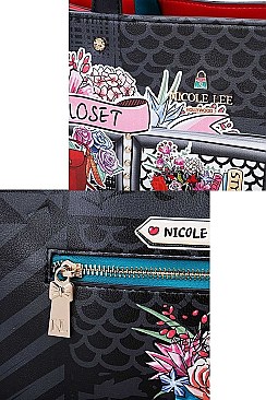 Nicole Lee LONG STRAPPED MY CLOSET PRINT TOTE BAG