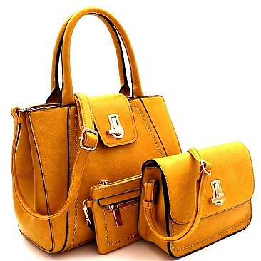 3 IN 1 FLIP LOCK STUDDED SATCHEL SET