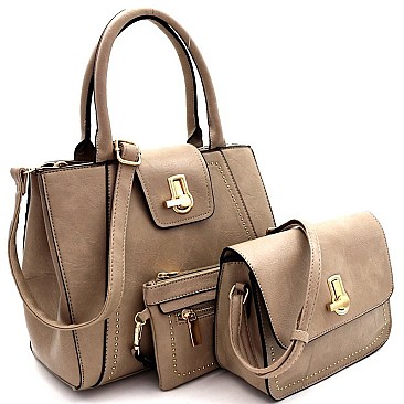 3 IN 1 FLIP LOCK STUDDED SATCHEL SET