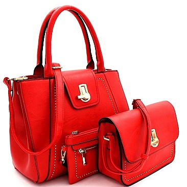 3 IN 1 FLIP LOCK STUDDED SATCHEL SET