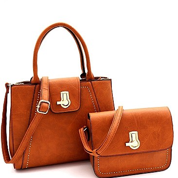 3 IN 1 FLIP LOCK STUDDED SATCHEL SET