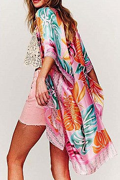 PALM LEAVES PATTERN WOMEN'S COVER-UP KIMONO