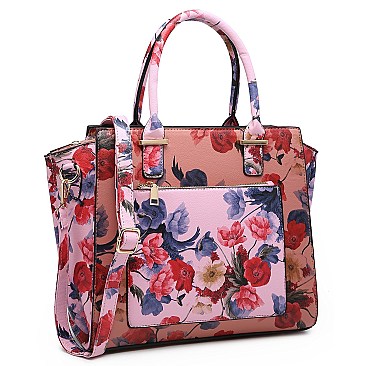 2-Way Flower Print Multi-Compartment Wing Satchel