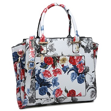 2-Way Flower Print Multi-Compartment Wing Satchel