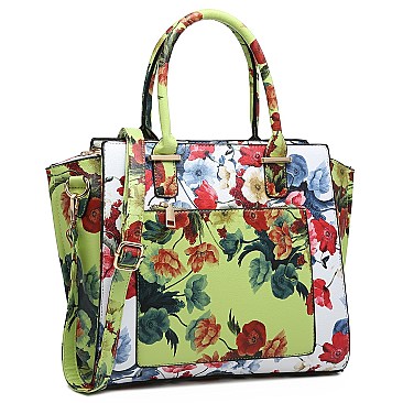 2-Way Flower Print Multi-Compartment Wing Satchel