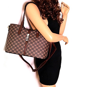 2-Way Turn-Lock Accent Monogram Tote Wallet SET