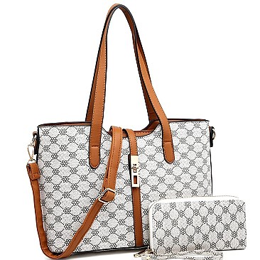 2-Way Turn-Lock Accent Monogram Tote Wallet SET