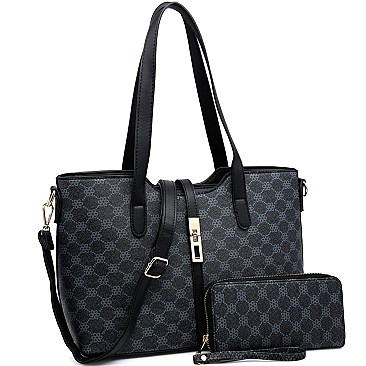 2-Way Turn-Lock Accent Monogram Tote Wallet SET