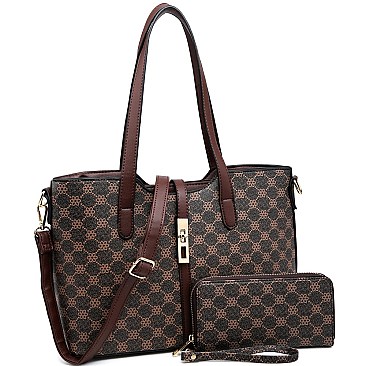2-Way Turn-Lock Accent Monogram Tote Wallet SET