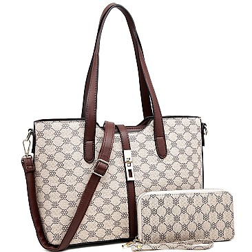 2-Way Turn-Lock Accent Monogram Tote Wallet SET