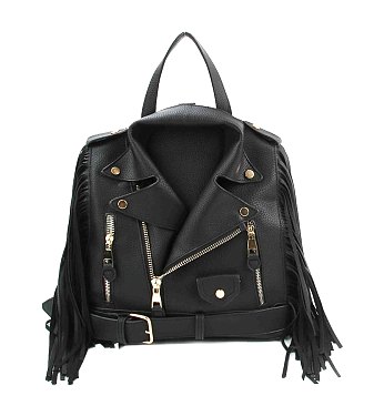 Moto Jacket Design Fringed Backpack