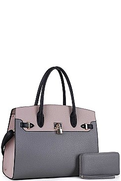 2 in 1 Two Tone Satchel with Wallet