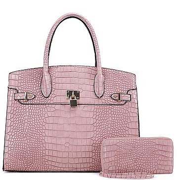 2 IN 1 CROCO PATTERN SATCHEL WITH WALLET