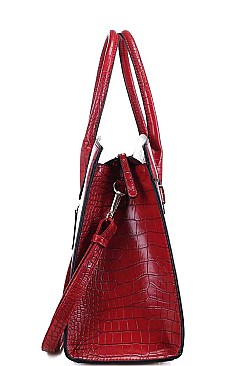 2 IN 1 CROCO PATTERN SATCHEL WITH WALLET
