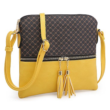 Monogram Print Tassel Accent Cross Body