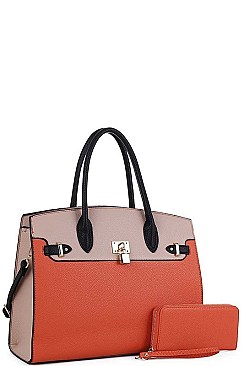 2 in 1 Two Tone Satchel with Wallet