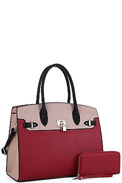 2 in 1 Two Tone Satchel with Wallet