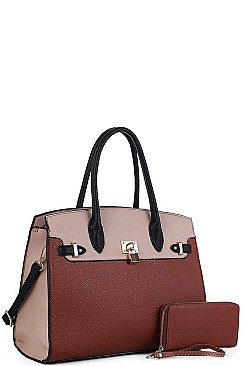 2 in 1 Two Tone Satchel with Wallet