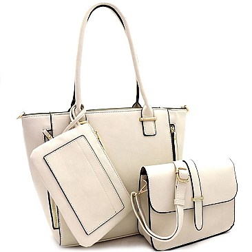 3 in 1 Zipper Accent Tote Cross Body Value SET