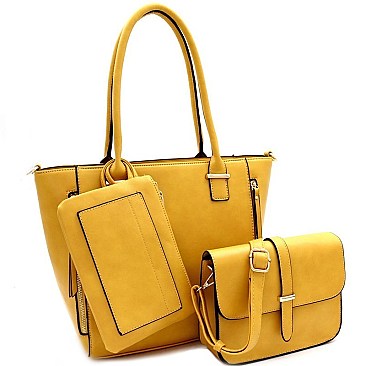 3 in 1 Zipper Accent Tote Cross Body Value SET